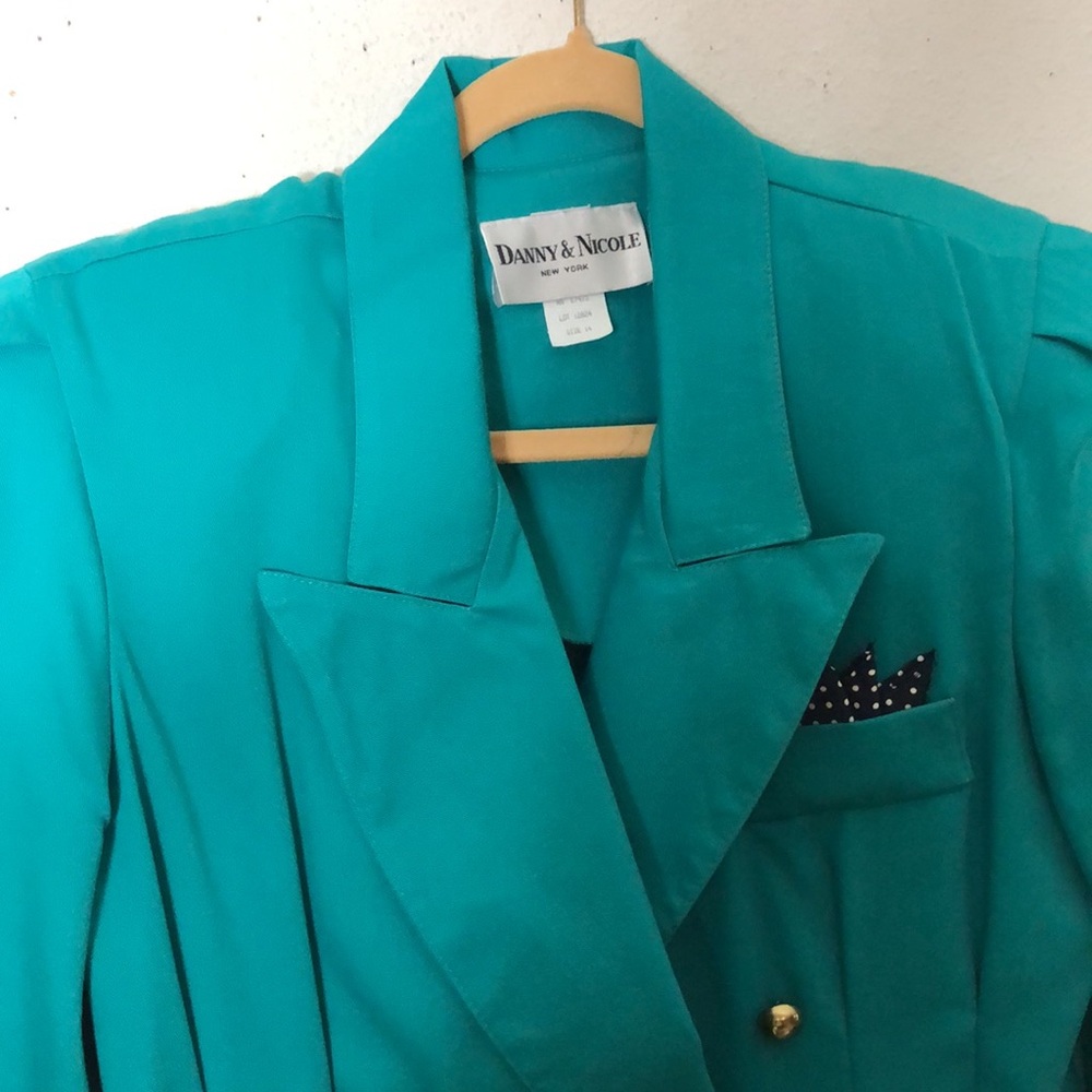 Vintage 1980s Danny & Nicole Vibrant Teal Green Double Breasted 14 - Picture 5 of 8